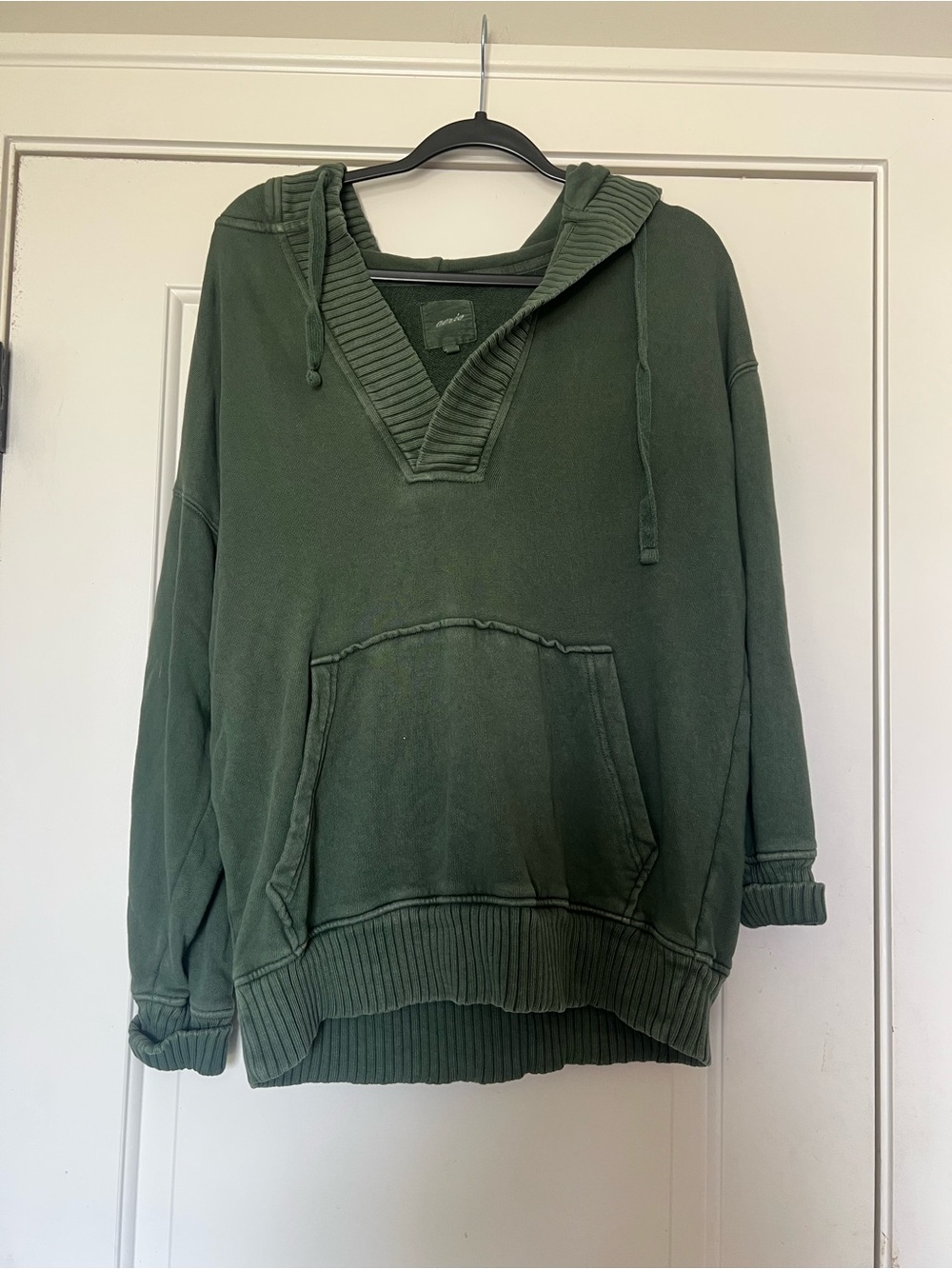 aerie Men's Olive V-Neck Hooded Sweater